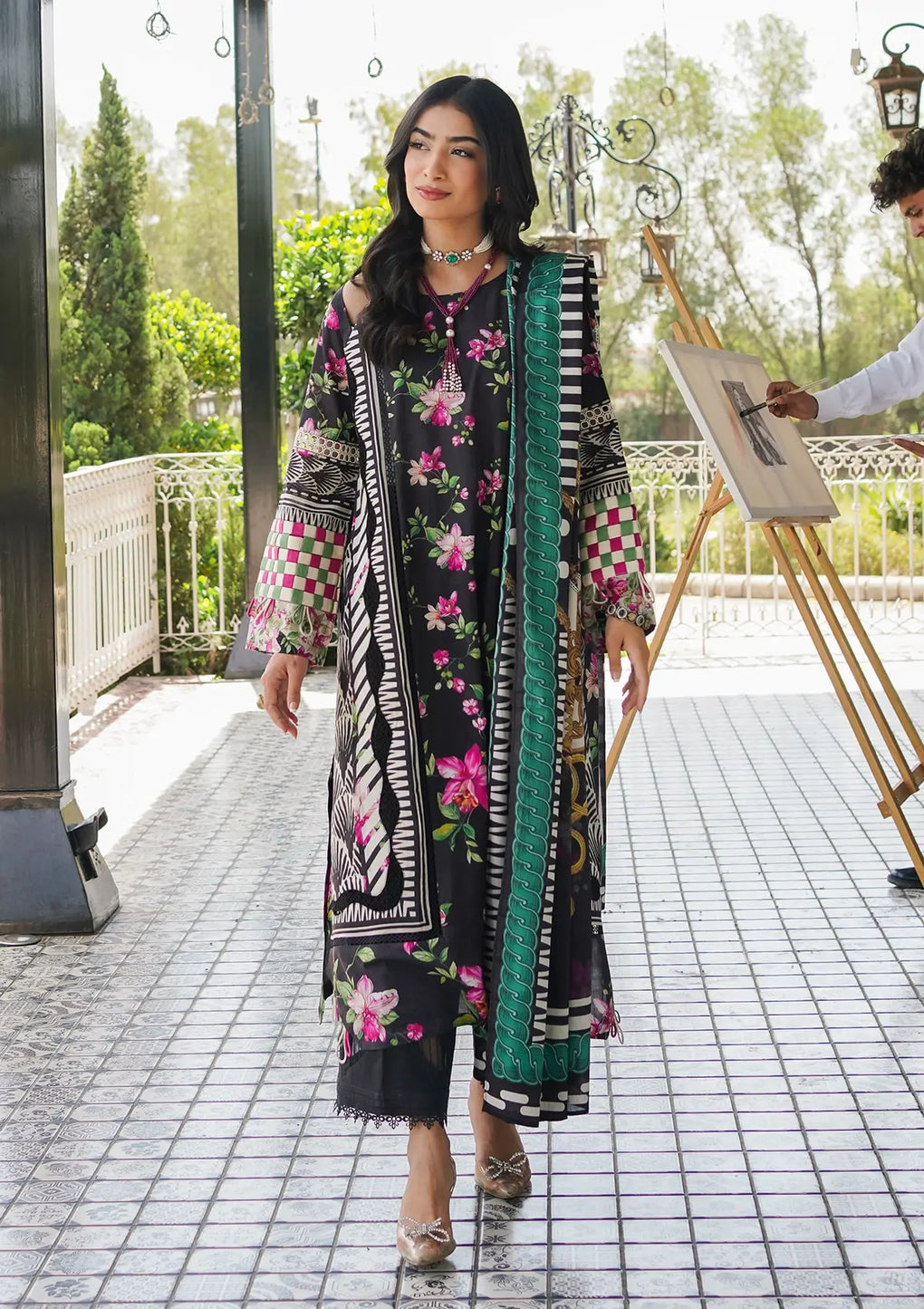 Elaf Premium | Printed Collection 24 | EEP-02A - Dark Floral - House Of Hania