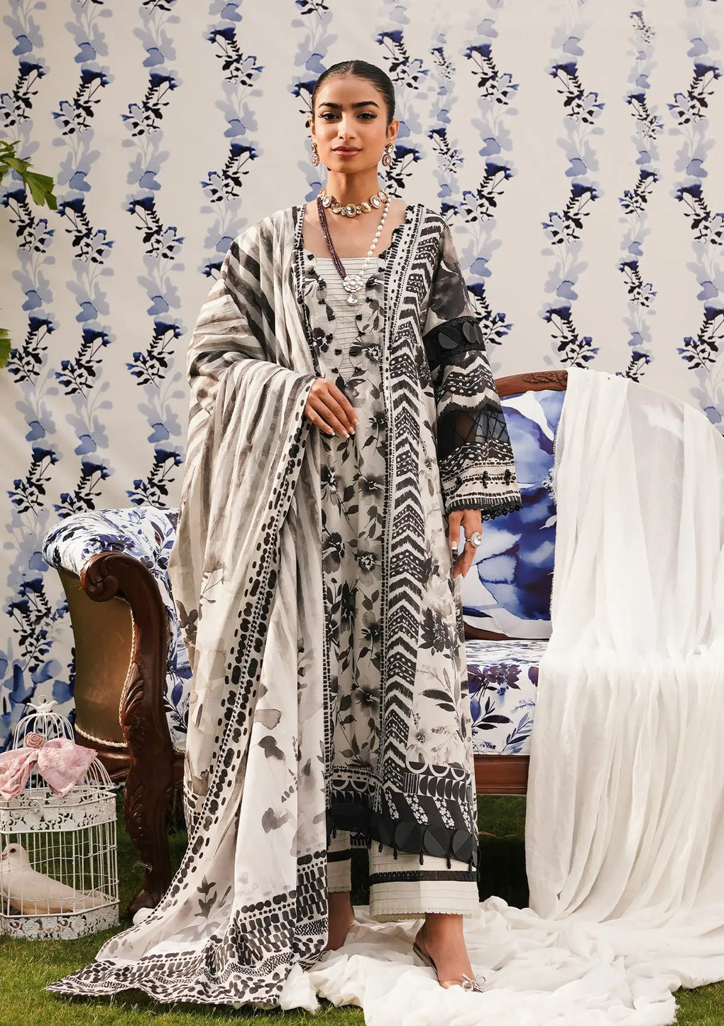 Elaf Premium | Printed Collection 24 | EEP-07B - Black Blossom - House Of Hania