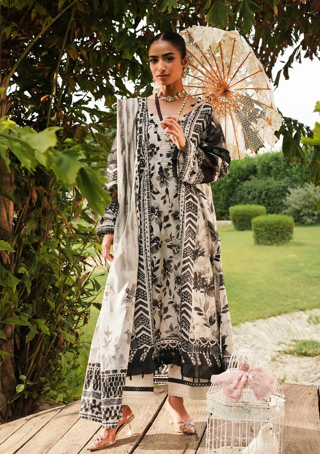Elaf Premium | Printed Collection 24 | EEP-07B - Black Blossom - House Of Hania