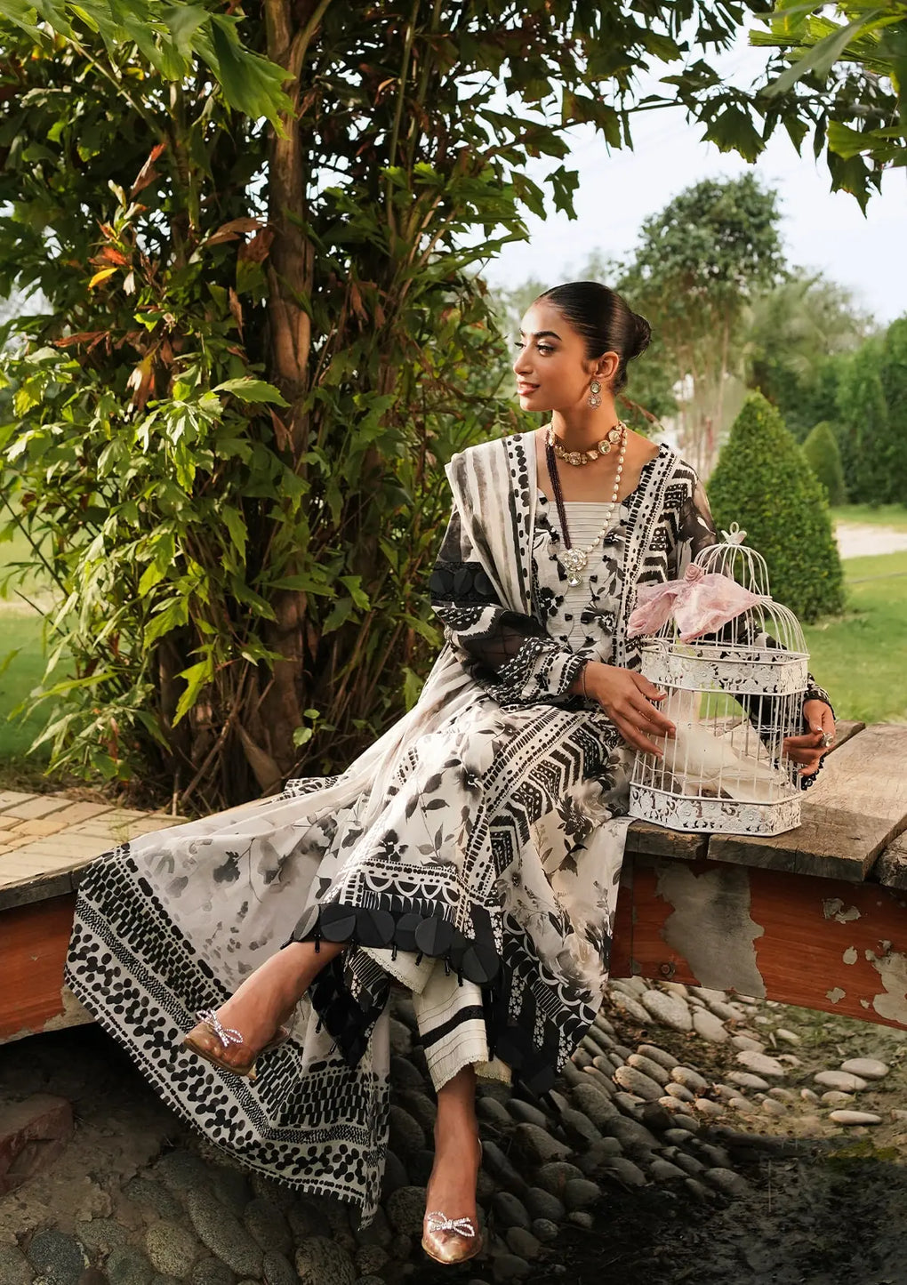 Elaf Premium | Printed Collection 24 | EEP-07B - Black Blossom - House Of Hania