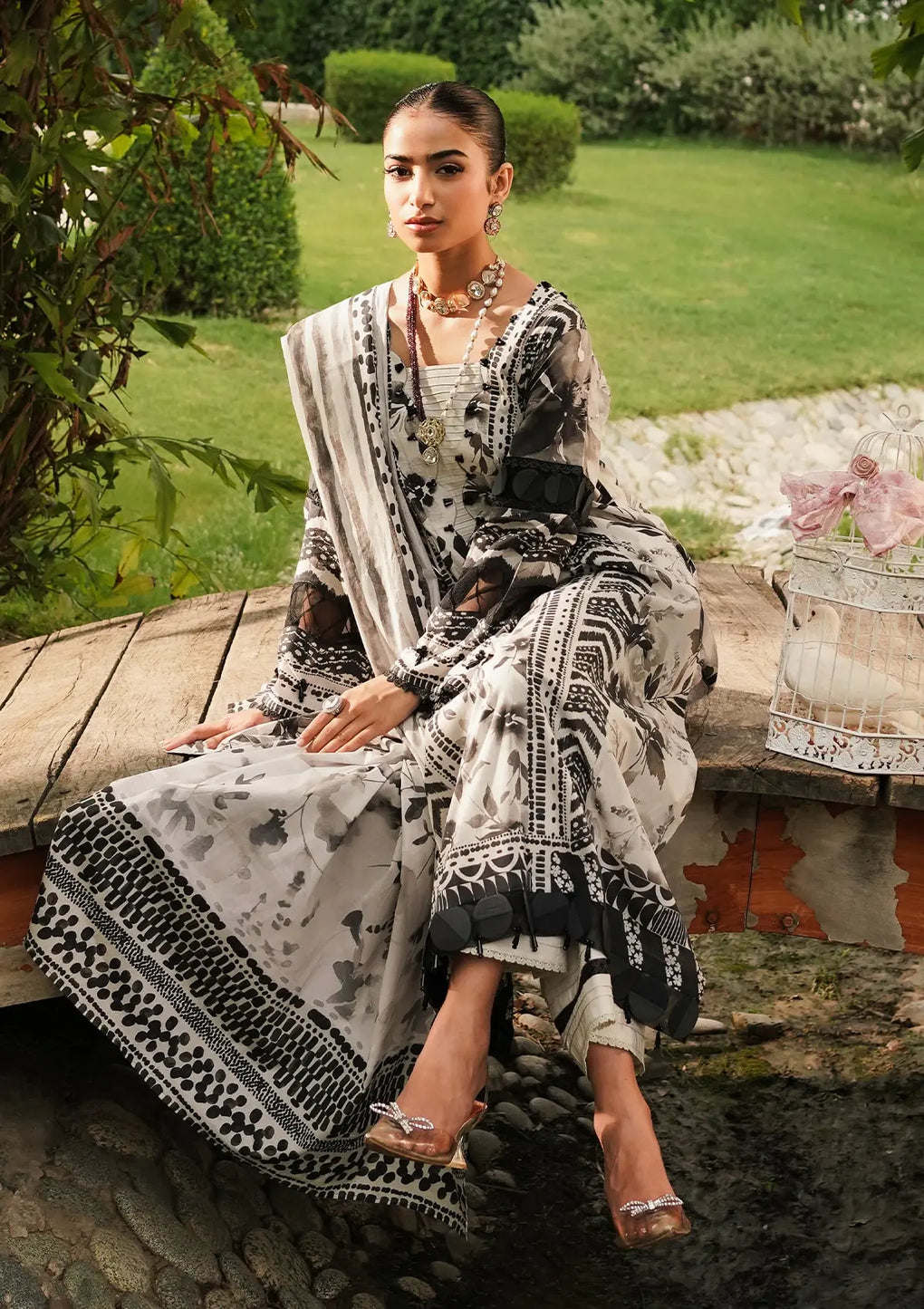 Elaf Premium | Printed Collection 24 | EEP-07B - Black Blossom - House Of Hania