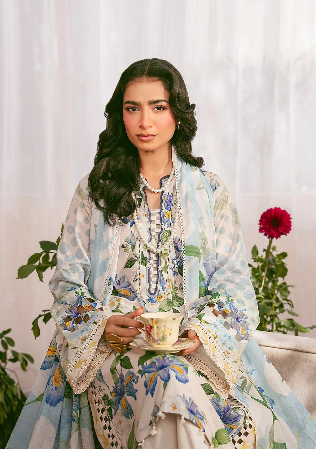 Elaf Premium | Prints 25 | EPS-6A IVORY PETALS - House Of Hania