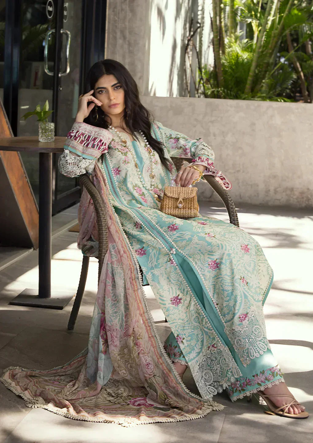 Elaf Premium | Signature Embroidered Lawn 24 | ESL-02B PEARLY ESSENCE - House Of Hania