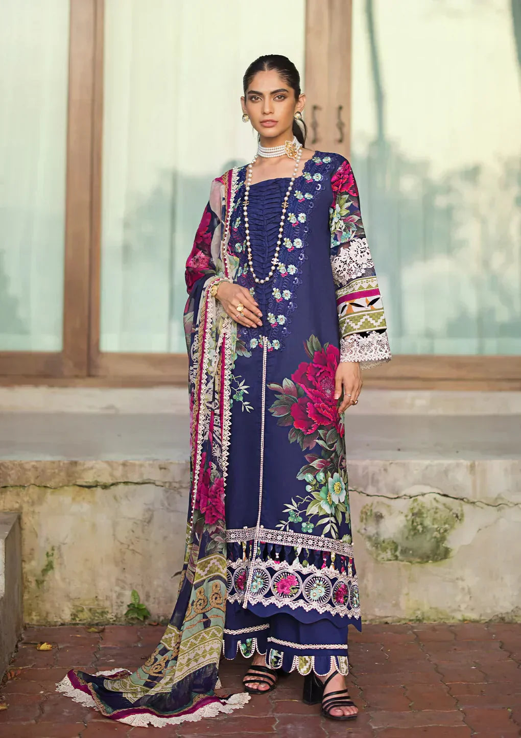 Elaf Premium | Signature Embroidered Lawn 24 | ESL-08A SINCLAIR - House Of Hania