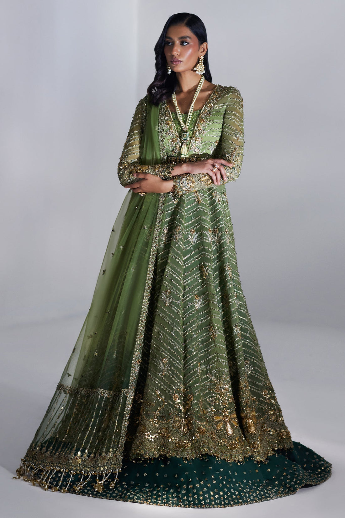 Elan | Luxury Wedding Wears | SCINTILLANT OLIVE (EP-20995) - House Of Hania