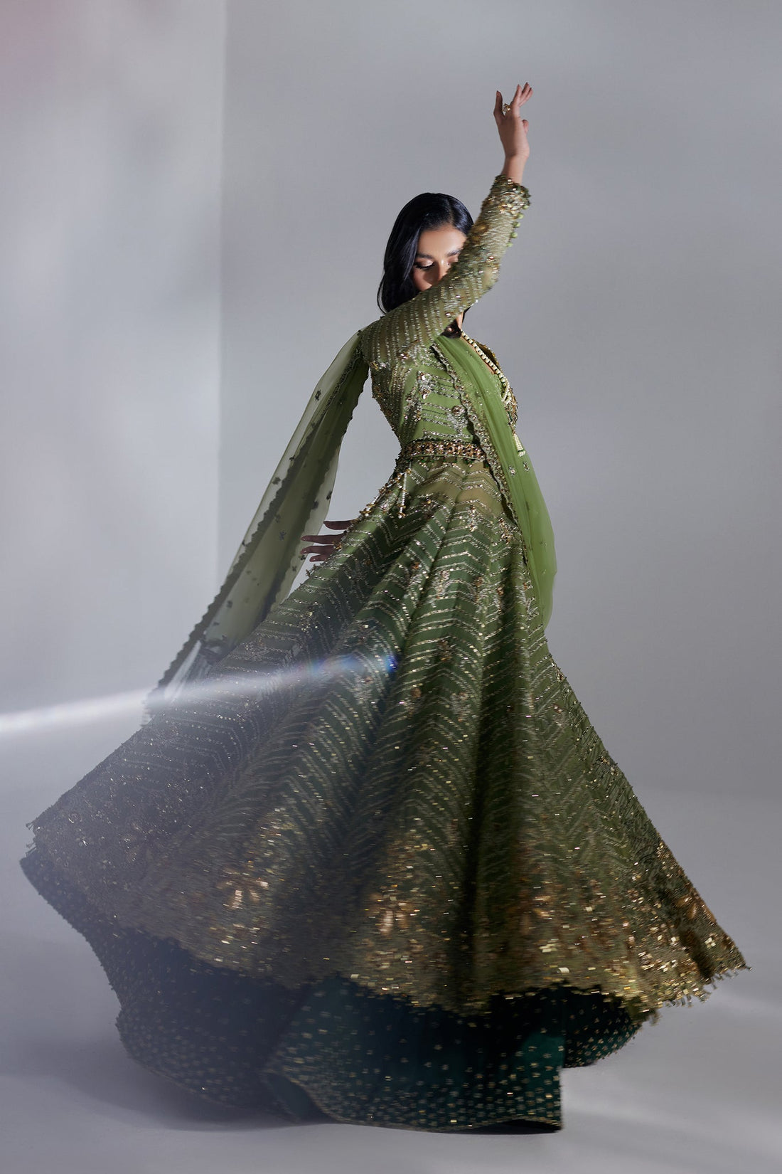 Elan | Luxury Wedding Wears | SCINTILLANT OLIVE (EP-20995) - House Of Hania