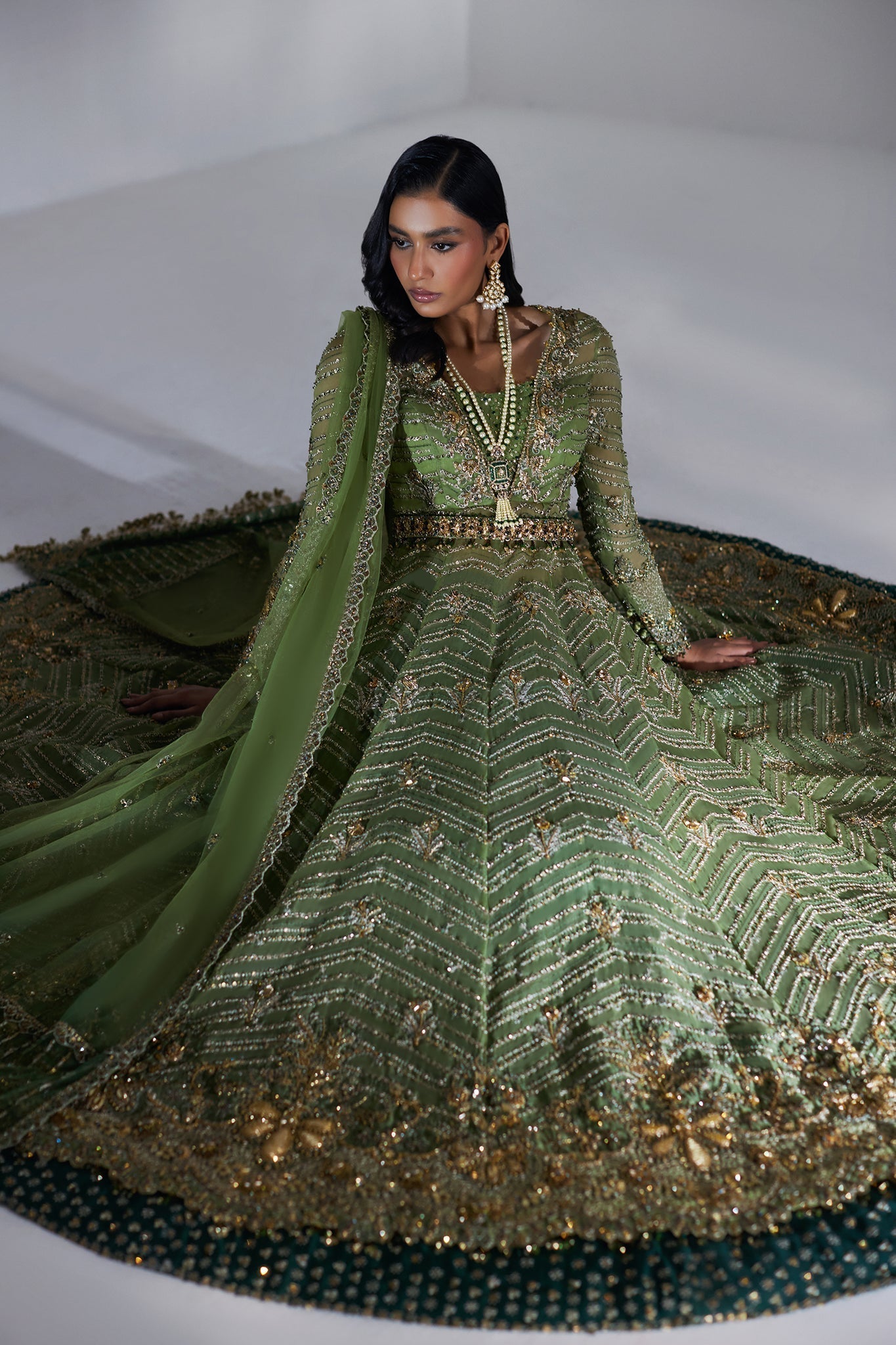 Elan | Luxury Wedding Wears | SCINTILLANT OLIVE (EP-20995) - House Of Hania