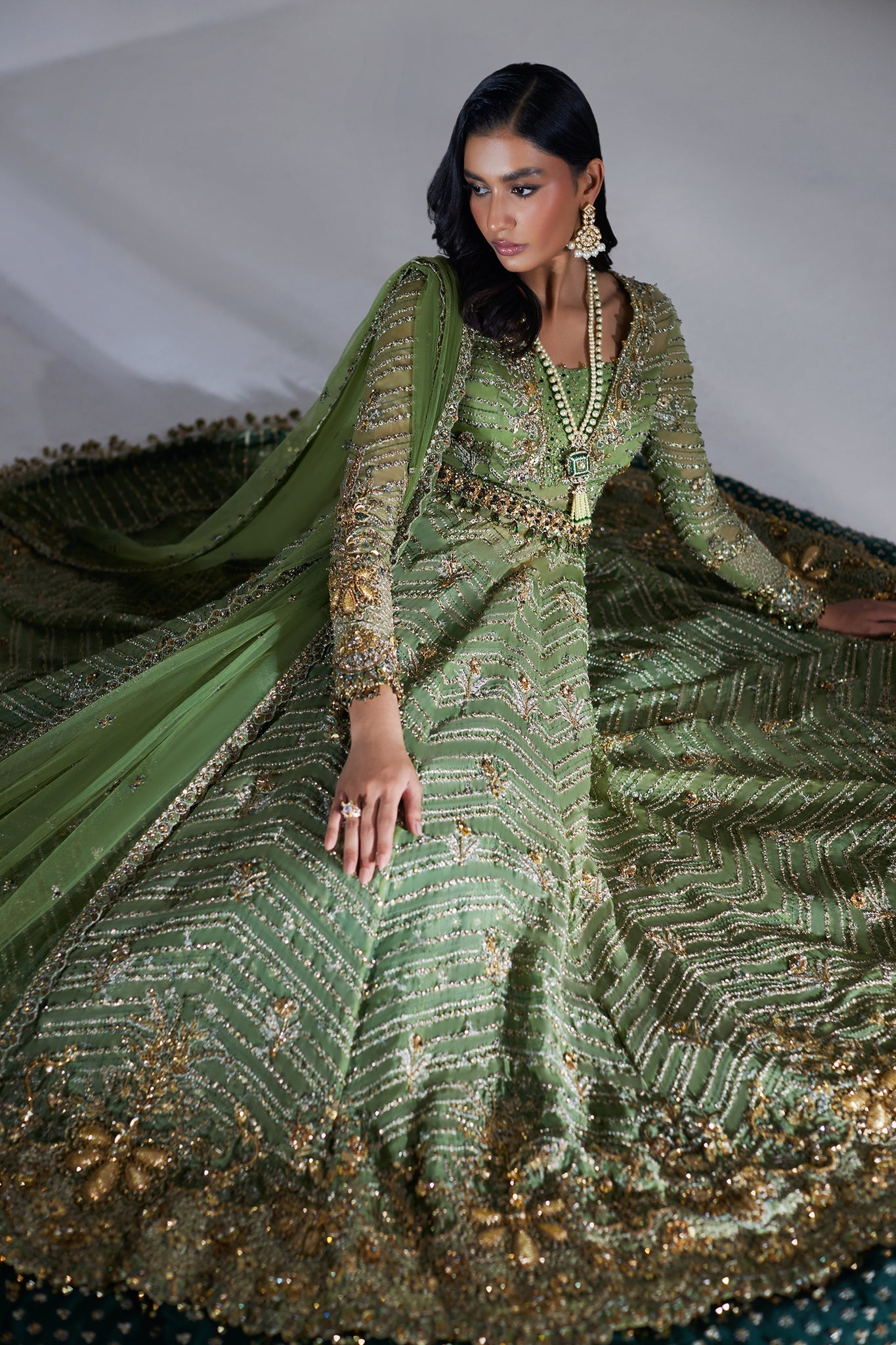 Elan | Luxury Wedding Wears | SCINTILLANT OLIVE (EP-20995) - House Of Hania