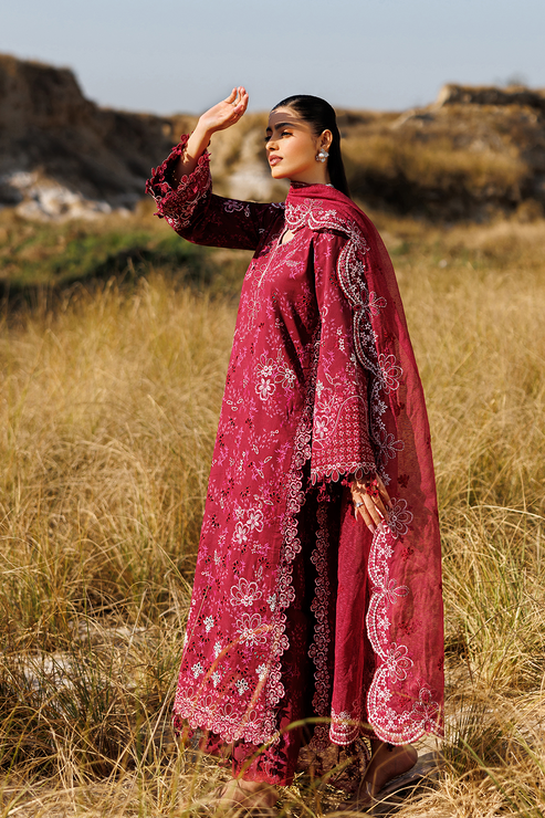 Emaan adeel | Sunlit Groove Luxury Lawn 26 | RADIANT ROSE - House Of Hania