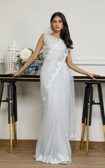 Embroidered Blouse Saree with Sequins Peticoat - House Of Hania