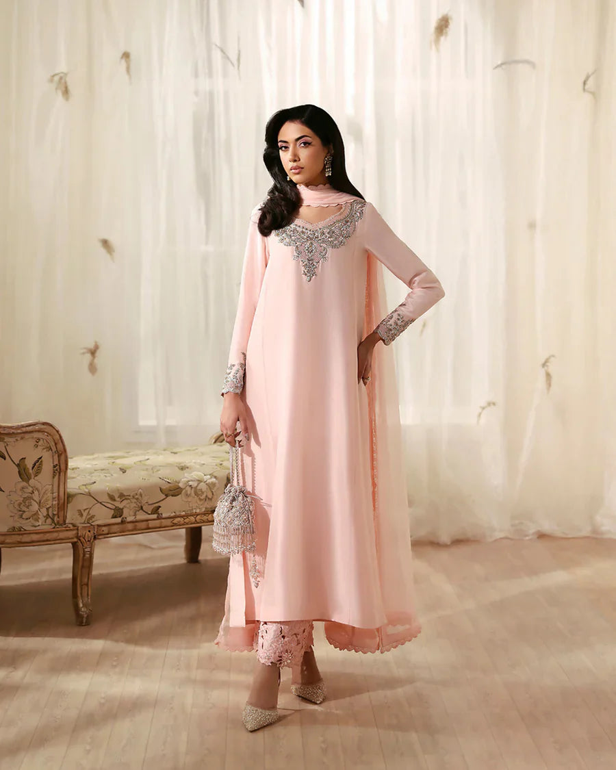 Faiza Saqlain Eleya – Embroidered Raw Silk Suit (3-Piece) - House Of Hania