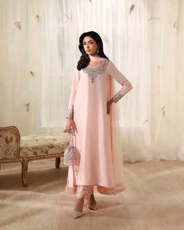Faiza Saqlain Eleya – Embroidered Raw Silk Suit (3-Piece) - House Of Hania