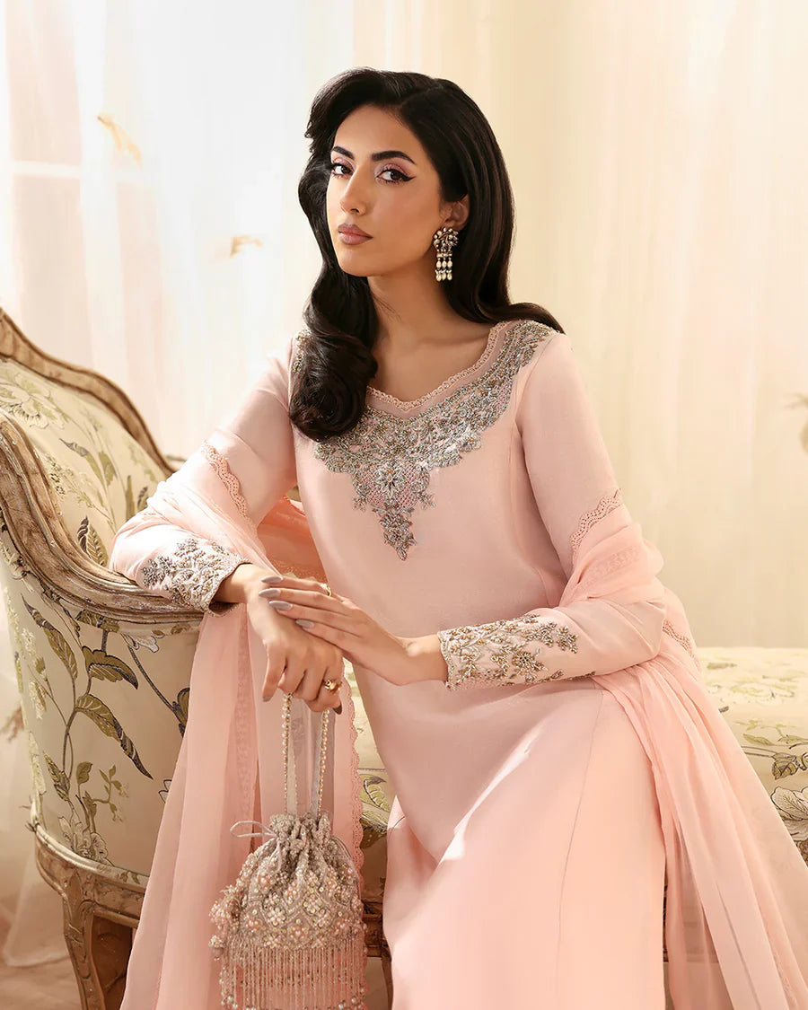 Faiza Saqlain Eleya – Embroidered Raw Silk Suit (3-Piece) - House Of Hania