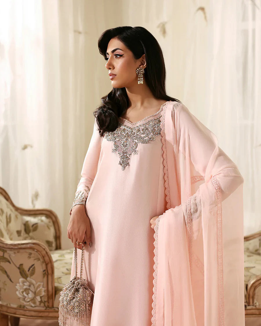 Faiza Saqlain Eleya – Embroidered Raw Silk Suit (3-Piece) - House Of Hania