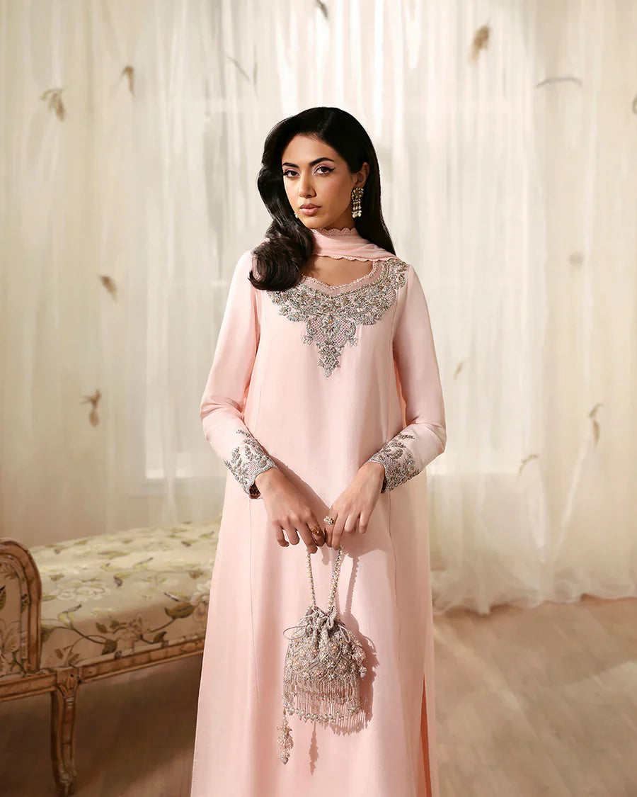 Faiza Saqlain Eleya – Embroidered Raw Silk Suit (3-Piece) - House Of Hania