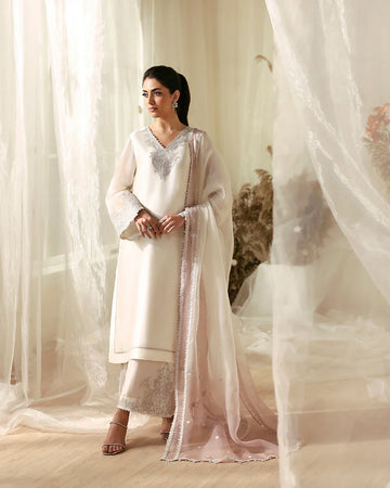 Faiza Saqlain Jerina – Embroidered Raw Silk Suit (3-Piece) - House Of Hania