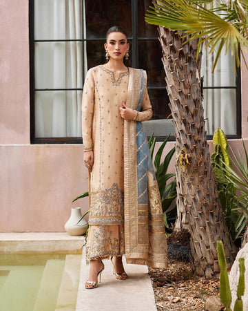 Faiza Saqlain Yelena – Embroidered Raw Silk Suit (3-Piece) - House Of Hania