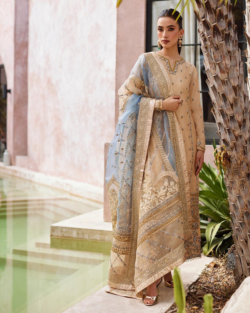 Faiza Saqlain Yelena – Embroidered Raw Silk Suit (3-Piece) - House Of Hania