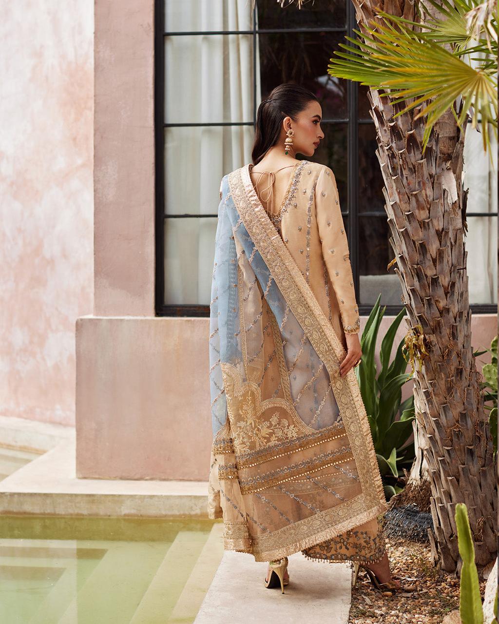 Faiza Saqlain Yelena – Embroidered Raw Silk Suit (3-Piece) - House Of Hania