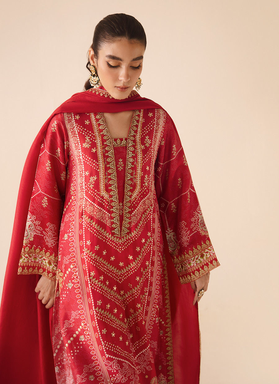 Farah Talib Aziz | Designer Picks 24 | ANEETA CRIMSON SHIRT AND DUPATTA - House Of Hania