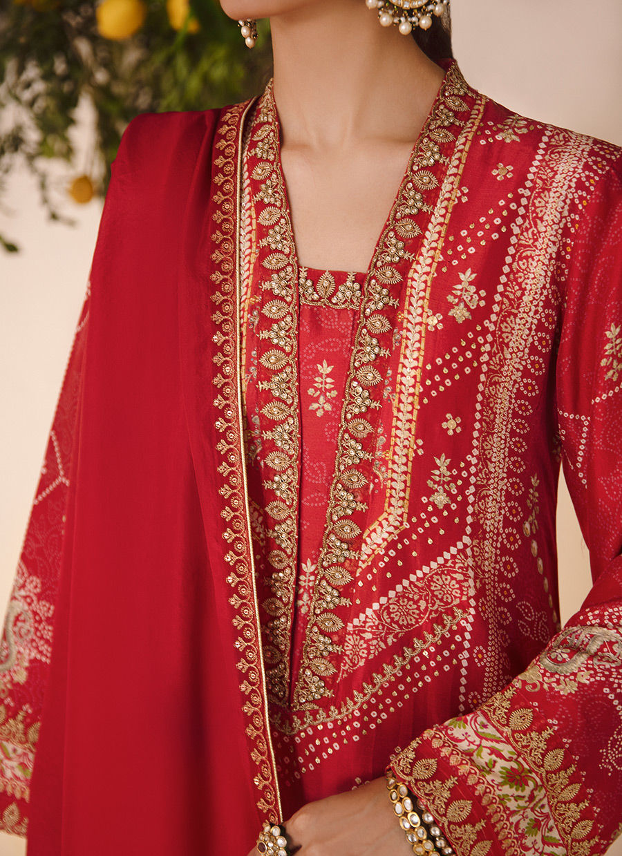 Farah Talib Aziz | Designer Picks 24 | ANEETA CRIMSON SHIRT AND DUPATTA - House Of Hania