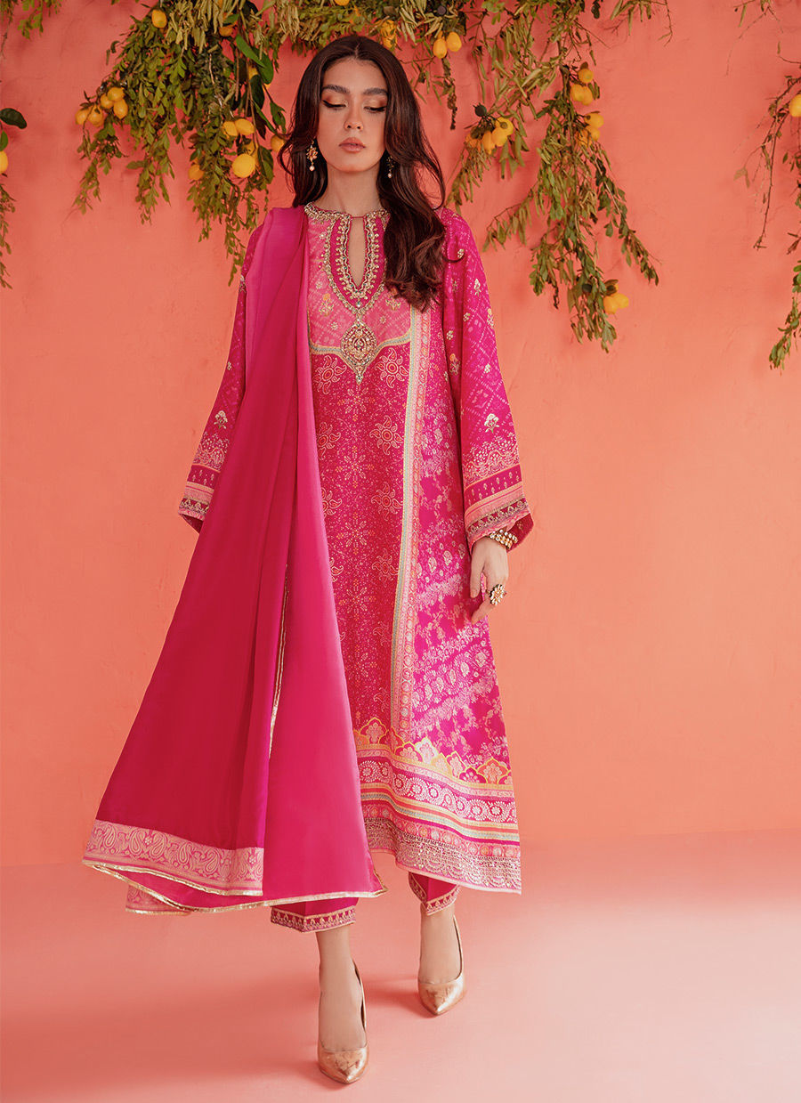 Farah Talib Aziz | Designer Picks 24 | ASHA MAGENTA SHIRT AND DUPATTA - House Of Hania