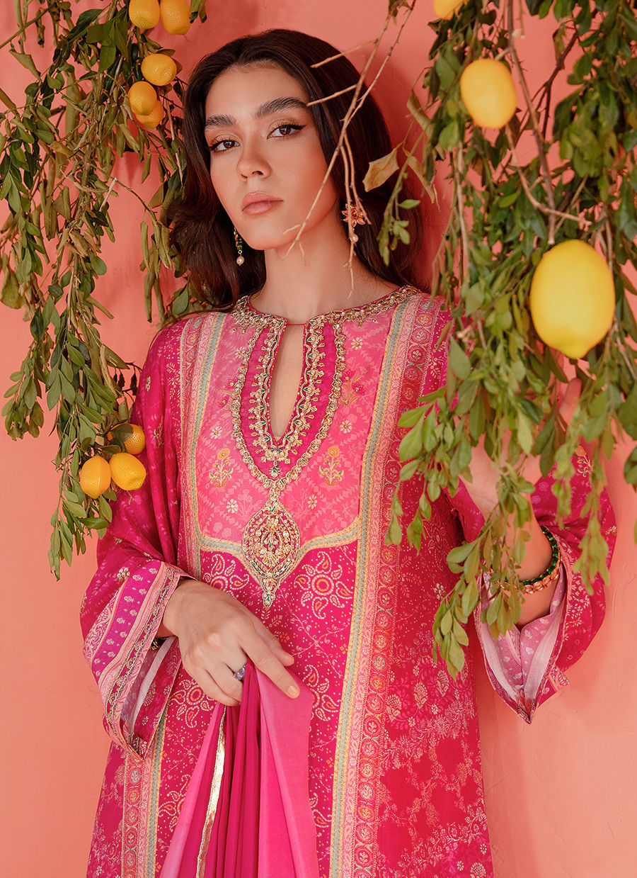 Farah Talib Aziz | Designer Picks 24 | ASHA MAGENTA SHIRT AND DUPATTA - House Of Hania