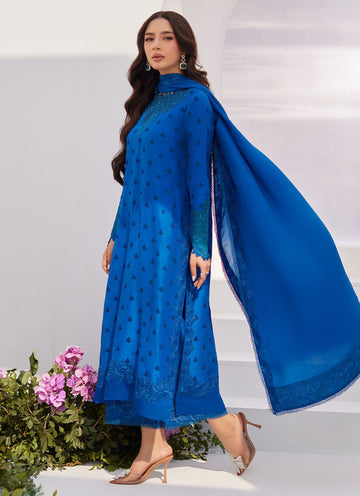 Farah Talib Aziz | Designer Picks 24 | CHARR BLUE EMBROIDERED RAW SILK SHIRT AND DUPATTA - House Of Hania