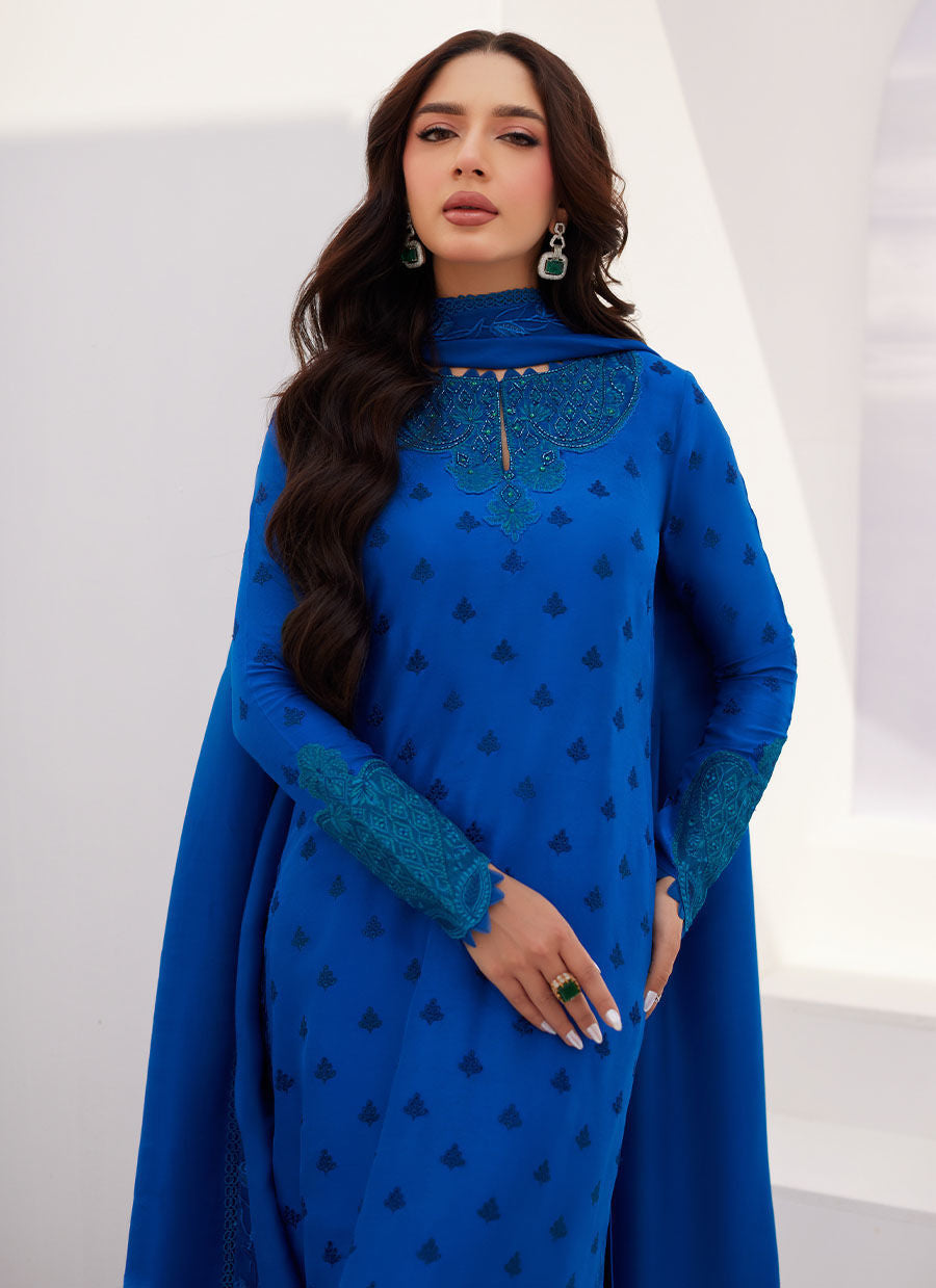 Farah Talib Aziz | Designer Picks 24 | CHARR BLUE EMBROIDERED RAW SILK SHIRT AND DUPATTA - House Of Hania