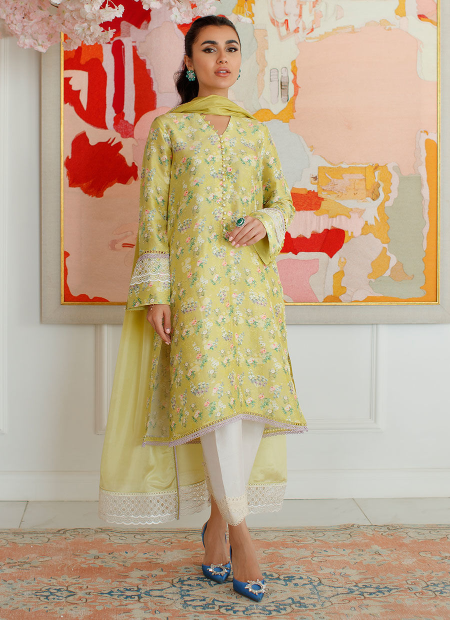 Farah Talib Aziz | Designer Picks 24 | EDEN KIWI SHIRT AND DUPATTA - House Of Hania