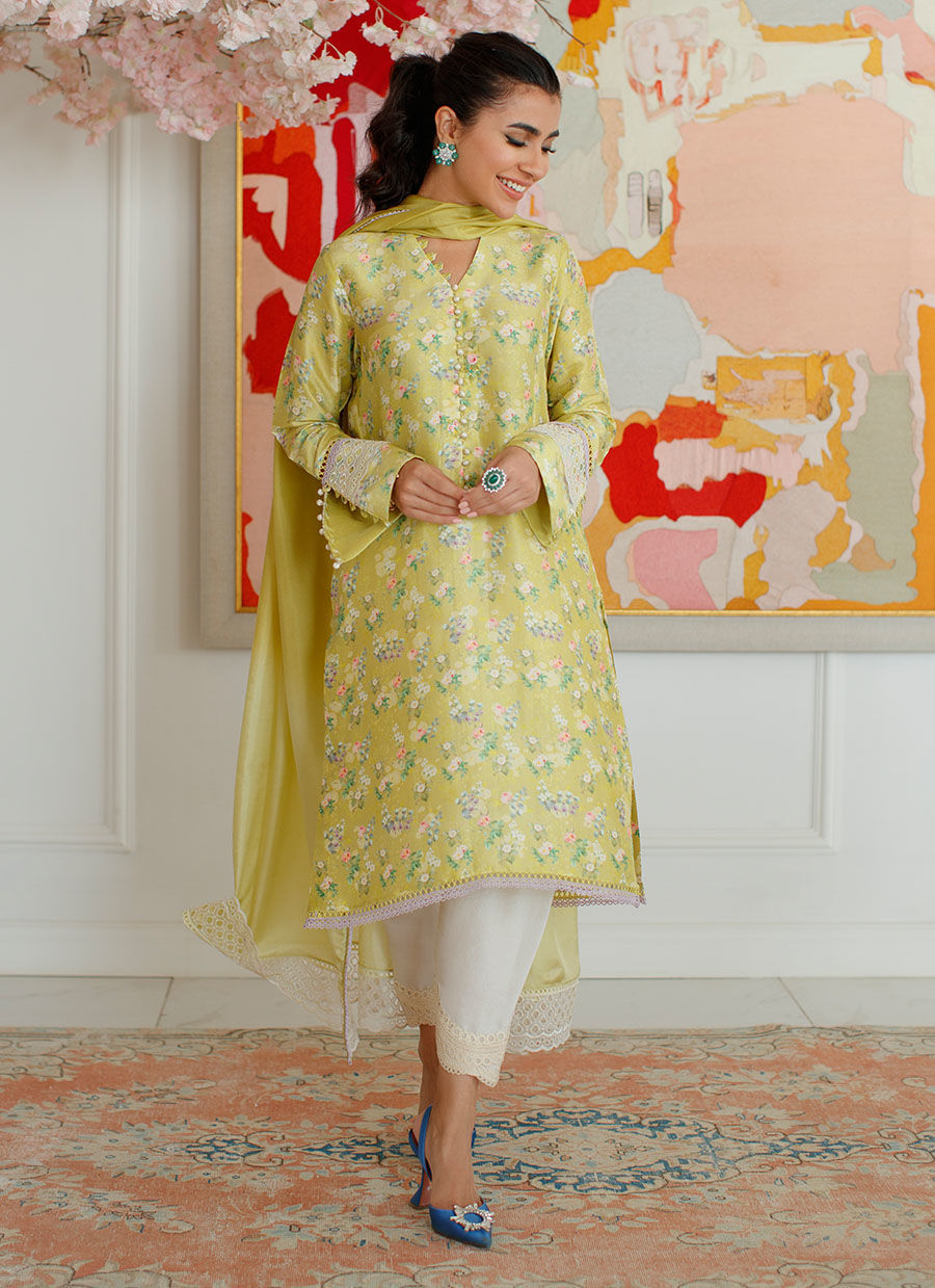 Farah Talib Aziz | Designer Picks 24 | EDEN KIWI SHIRT AND DUPATTA - House Of Hania