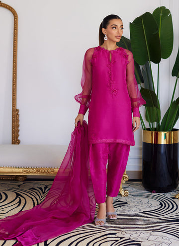 Farah Talib Aziz | Designer Picks 24 | ELIO HOT PINK RAW SILK SHIRT WITH DUPATTA - House Of Hania