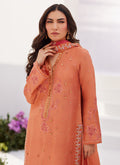 Farah Talib Aziz | Designer Picks 24 | ELYNA CORAL EMBROIDERED RAW SILK SHIRT AND DUPATTA - House Of Hania