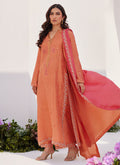 Farah Talib Aziz | Designer Picks 24 | ELYNA CORAL EMBROIDERED RAW SILK SHIRT AND DUPATTA - House Of Hania