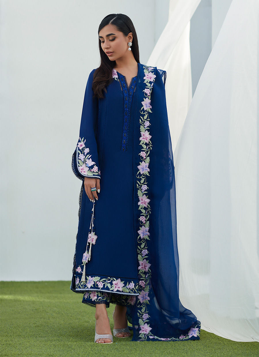 Farah Talib Aziz | Designer Picks 24 | HAN NAVY EMBROIDERED SHIRT AND DUPATTA - House Of Hania