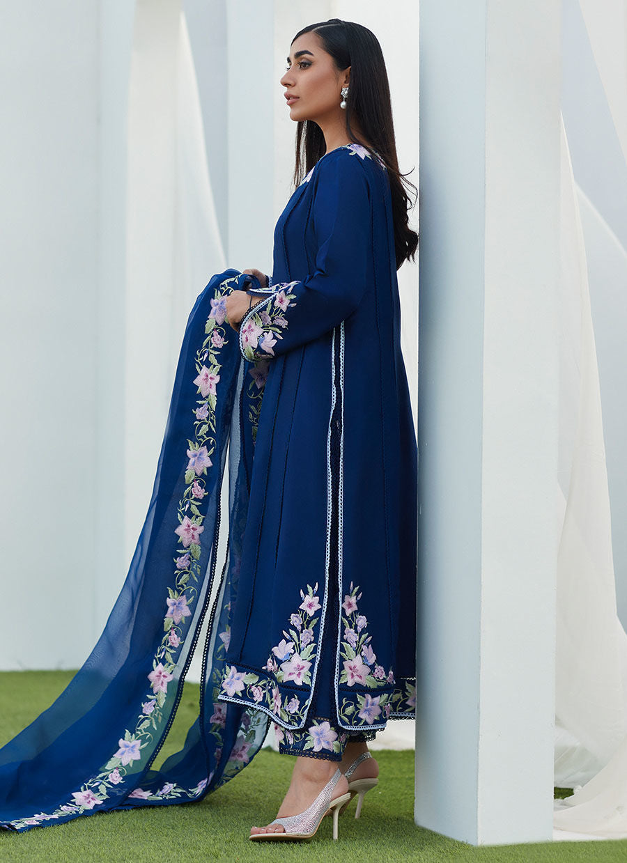 Farah Talib Aziz | Designer Picks 24 | HAN NAVY EMBROIDERED SHIRT AND DUPATTA - House Of Hania