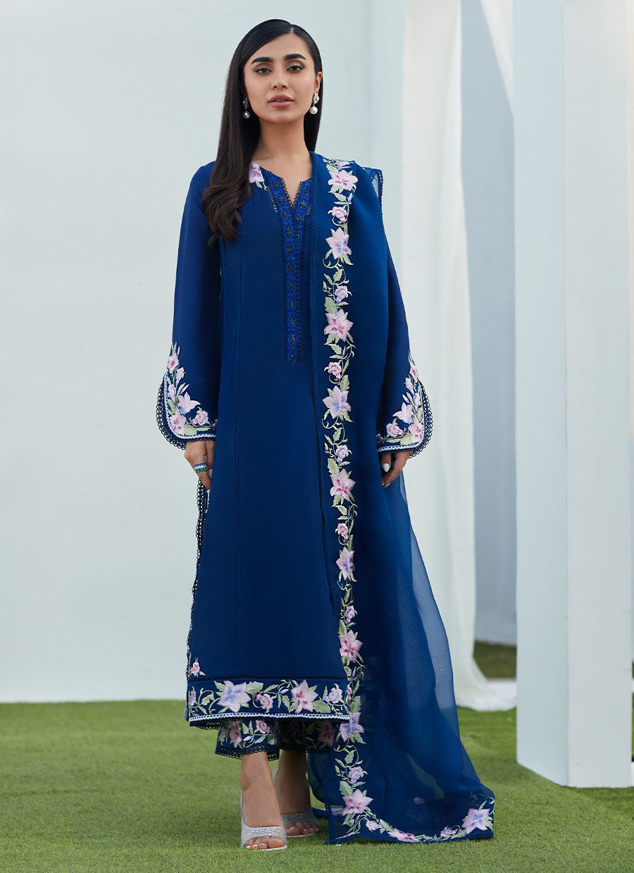 Farah Talib Aziz | Designer Picks 24 | HAN NAVY EMBROIDERED SHIRT AND DUPATTA - House Of Hania