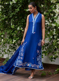 Farah Talib Aziz | Designer Picks 24 | INGA INK BLUE EMBROIDERED RAW SILK SHIRT AND DUPATTA - House Of Hania
