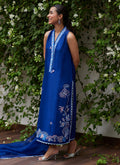 Farah Talib Aziz | Designer Picks 24 | INGA INK BLUE EMBROIDERED RAW SILK SHIRT AND DUPATTA - House Of Hania