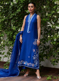 Farah Talib Aziz | Designer Picks 24 | INGA INK BLUE EMBROIDERED RAW SILK SHIRT AND DUPATTA - House Of Hania
