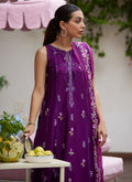 Farah Talib Aziz | Designer Picks 24 | IRINA PLUM EMBROIDERED RAW SILK SHIRT WITH DUPATTA - House Of Hania