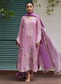 Farah Talib Aziz | Designer Picks 24 | IVAN MAUVE EMBROIDERED COTTON NET SHIRT WITH MEDIUM SILK DUPATTA - House Of Hania