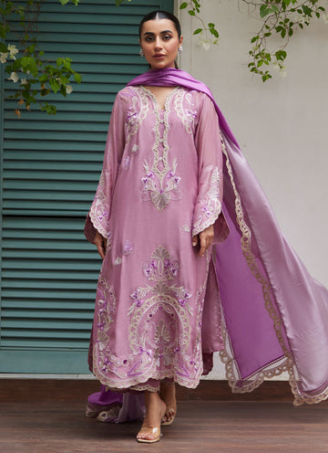 Farah Talib Aziz | Designer Picks 24 | IVAN MAUVE EMBROIDERED COTTON NET SHIRT WITH MEDIUM SILK DUPATTA - House Of Hania