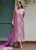 Farah Talib Aziz | Designer Picks 24 | IVAN MAUVE EMBROIDERED COTTON NET SHIRT WITH MEDIUM SILK DUPATTA - House Of Hania