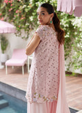 Farah Talib Aziz | Designer Picks 24 | KARINA BLUSH SCHIFFLI RAW SILK SHIRT WITH PRE-DRAPED DUPATTA - House Of Hania