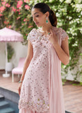 Farah Talib Aziz | Designer Picks 24 | KARINA BLUSH SCHIFFLI RAW SILK SHIRT WITH PRE-DRAPED DUPATTA - House Of Hania