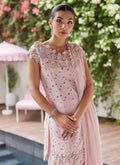 Farah Talib Aziz | Designer Picks 24 | KARINA BLUSH SCHIFFLI RAW SILK SHIRT WITH PRE-DRAPED DUPATTA - House Of Hania