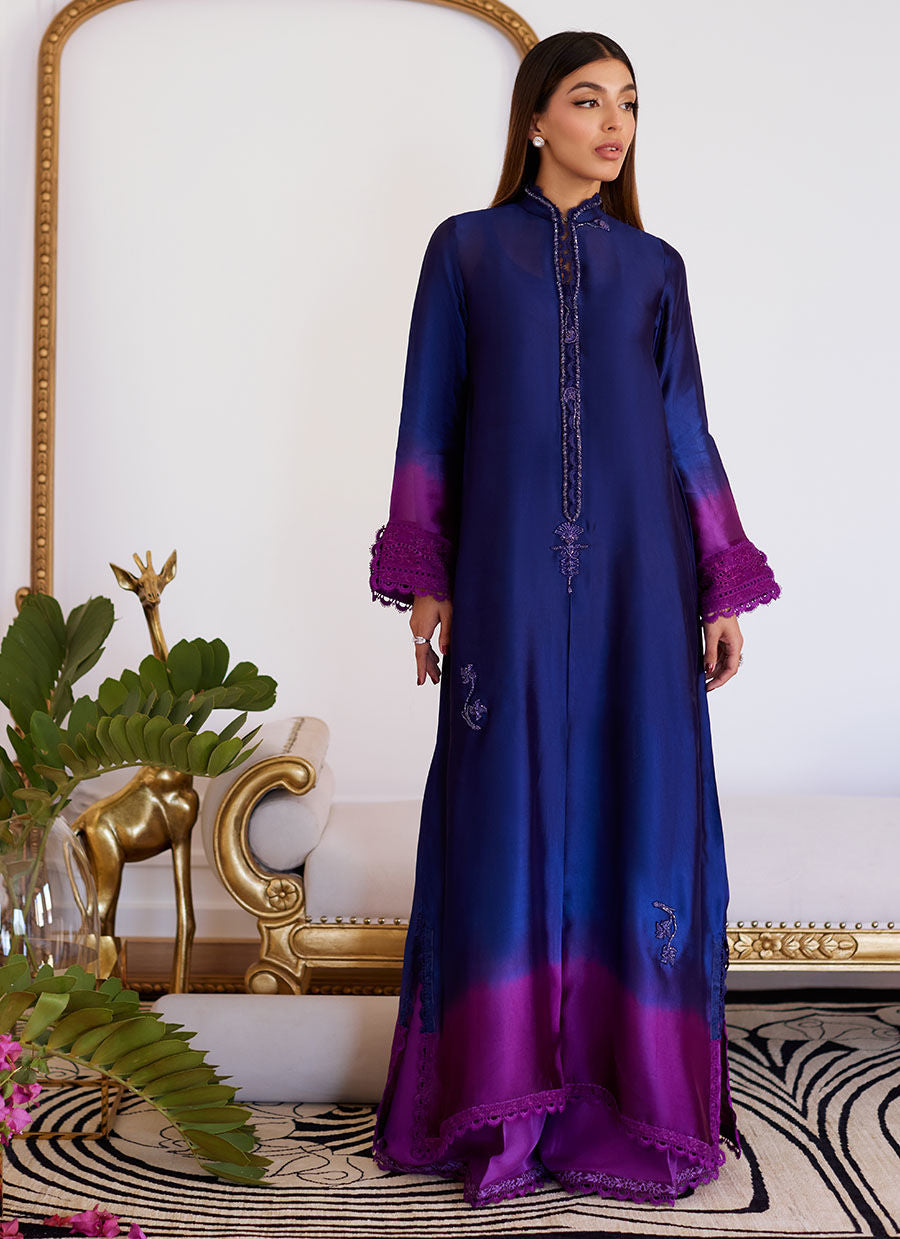 Farah Talib Aziz | Designer Picks 24 | MORGANA OMBRE SHISHA SILK LONG SHIRT - House Of Hania