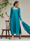 Farah Talib Aziz | Designer Picks 24 | PERSIAN GREEN EMBROIDERED AND EMBELLISHED RAW SILK SHIRT WITH DUPATTA - House Of Hania
