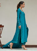 Farah Talib Aziz | Designer Picks 24 | PERSIAN GREEN EMBROIDERED AND EMBELLISHED RAW SILK SHIRT WITH DUPATTA - House Of Hania